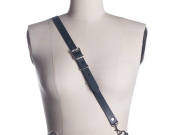 Bandolier Harness - Asymmetrical Belt, Black Leather, Vegan