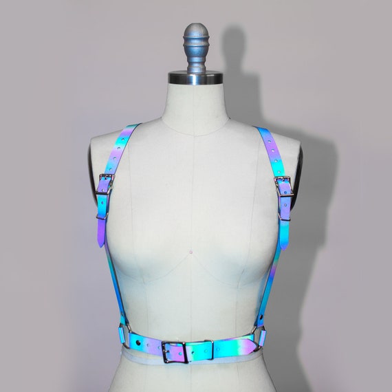 Reflective Harness Belt: Iridescent Rainbow PVC, Rave  display picture 2