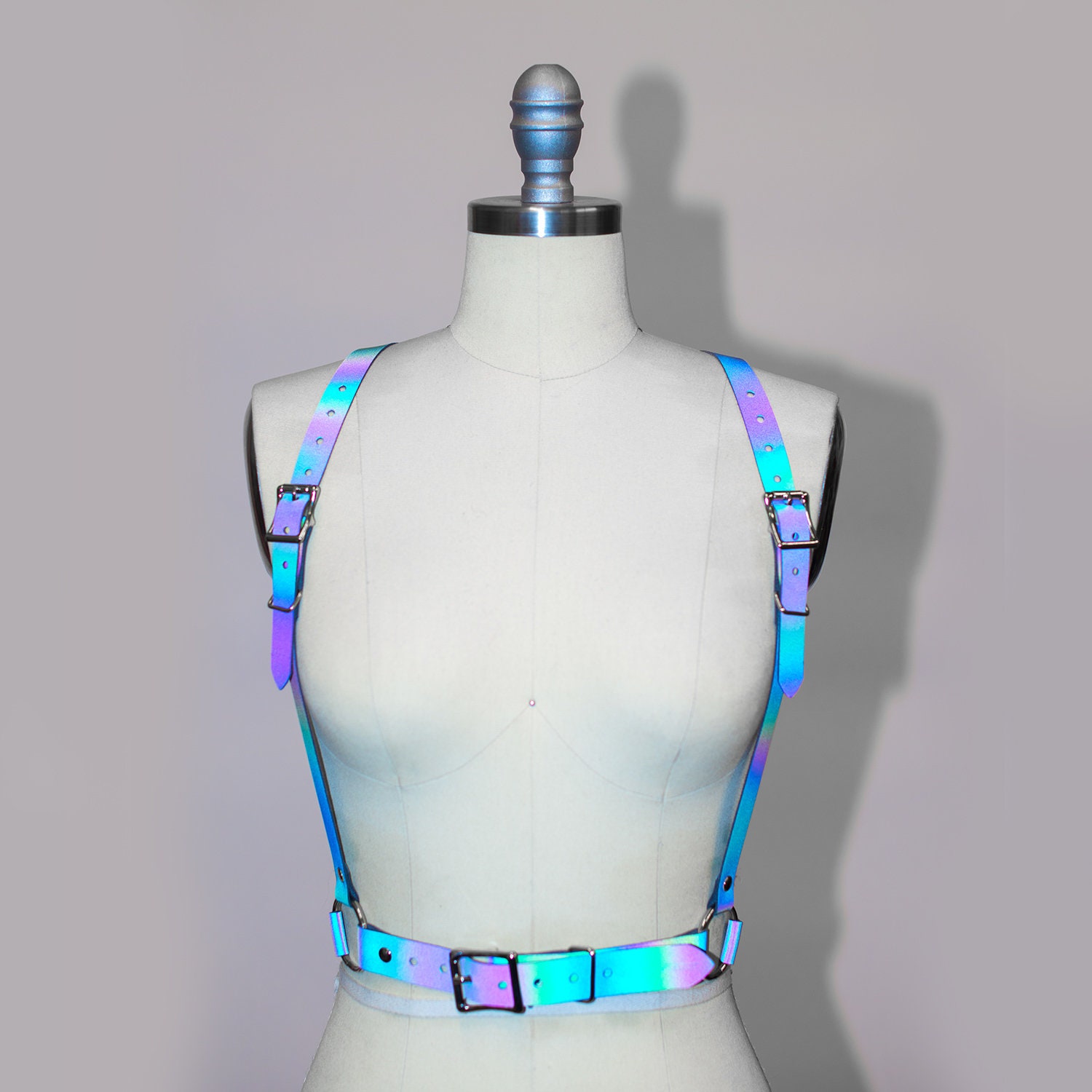 LED Waist Harness Belt Women Adjustable Light Up Cosplay Rave Festival Harness Neon Strappy Festival, Adjustable Rave Green Purple  main image 3