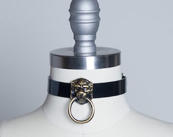 Leo Lion O-Ring Choker: Gothic 1920s Style, Leather or PVC Collar
