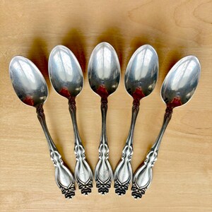 Silver teaspoons initial "L" engraved, vintage Holmes & Edwards XIV 5 piece set