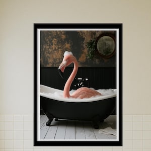 Flamingo Wall Art Printable Pink Flamingo In Bathtub Digital Animal Portrait Nursery Bathroom Decor Baby Animal Print For Kids Room