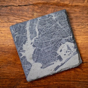 Personalized Slate Coasters - Laser Engraved Street & City Map, Set of 4, Custom Coaster Gift