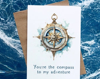 Guiding Love Note Card: 'You're the Compass to My Adventure' - Watercolor Greeting Card