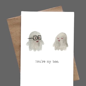 You're My Boo Watercolor Card Spooky Love Greeting for Couples, Anniversary, Birthday, All Occasion image 2