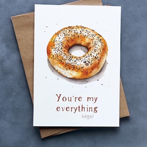 Alles Bagel Grußkarte - 'You're My Alles (Bagel)' Wortspiel-Karte, Aquarell, innen blanko