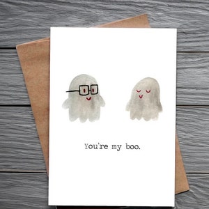 You're My Boo Watercolor Card Spooky Love Greeting for Couples, Anniversary, Birthday, All Occasion image 1