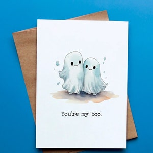 You're My Boo Watercolor Card - Spooky Love Greeting for Couples, Anniversary, Birthday, All Occasion