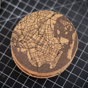 Personalized Map Cork Coasters Engraved Street & City Map, Set of 4, Custom Coaster Gift image 3