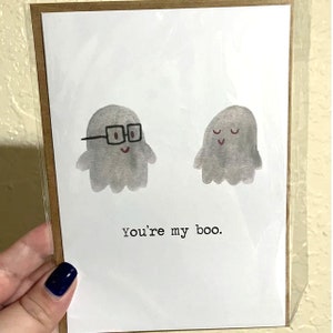 You're My Boo Watercolor Card Spooky Love Greeting for Couples, Anniversary, Birthday, All Occasion image 4