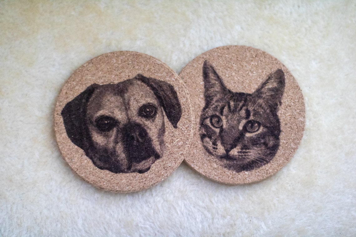 Custom Pet Coasters Personalized Dog Portrait Coasters Set Etsy