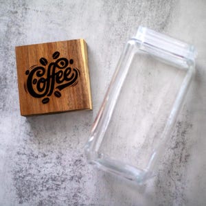 Engraved Coffee Glass Jar with Wooden Lid - 8x4 Inch, Kitchen Storage, Coffee Bean Design
