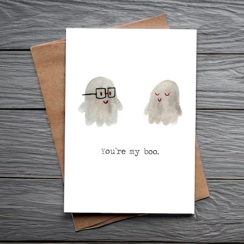 You're My Boo Watercolor Card - Spooky Love Greeting for Couples, Anniversary, Birthday, All Occasion
