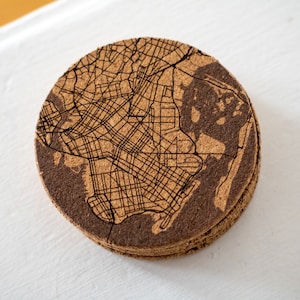 Personalized Map Cork Coasters Engraved Street & City Map, Set of 4, Custom Coaster Gift image 5