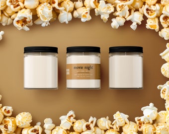 Movie Night Scented Candle - Buttered Popcorn Aroma, 100% Soy Wax Candle for Cinema Lovers