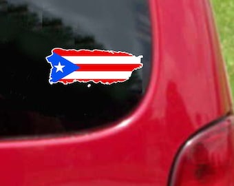 Puerto Rico Outline Map Flag Vinyl Decals Stickers Full Color/Weather Proof. U.S.A Free Shipping