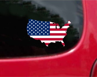 USA Flag Map Vinyl Decals - Weatherproof Stickers (2 Pieces)