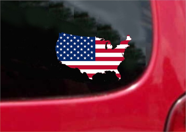 2 Pieces United States USA Outline Map Flag Vinyl Decals Stickers Full Color/Weather Proof. U.S.A Free Shipping image 1