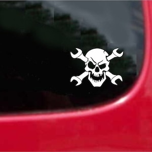 Set (2 Pieces) Wrenches Skull Mechanic Sticker Decals 20 Colors To Choose From.  U.S.A Free Shipping