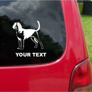 Set (2 Pieces) American Foxhound  Dog  Sticker Decals with custom text 20 Colors To Choose From.  U.S.A Free Shipping