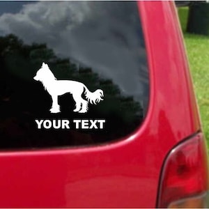 Set (2 Pieces)  Chinese Crested Dog  Sticker Decals with custom text 20 Colors To Choose From.  U.S.A Free Shipping