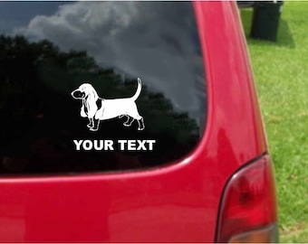 Adesivos de cachorro Basset Hound (conjunto de 2) - Texto e cores personalizáveis