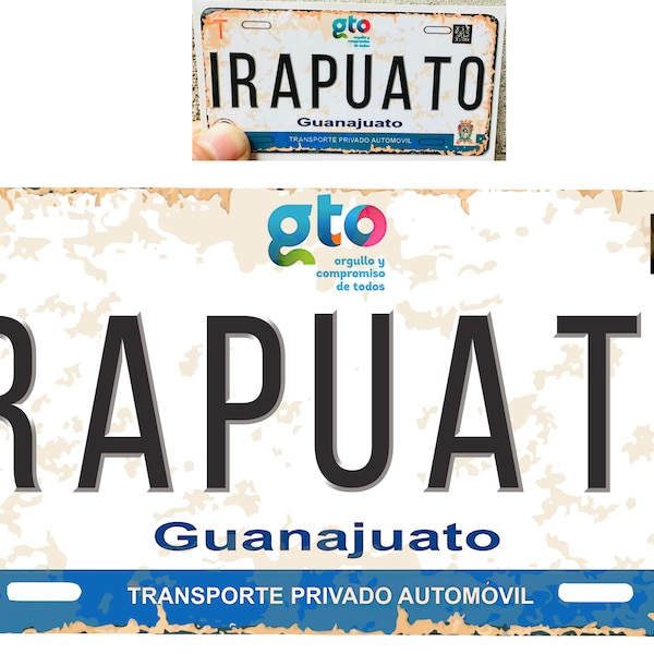 Set Irapuato Guanajuato Mexico Aluminum License Plate Sign Placa 6" x 12" and Sticker Decal 2"x 4" Distressed Weathered Look