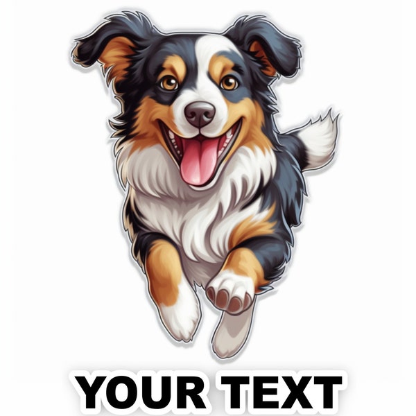 Set of 2 Australian Shepherd Dog Decal Stickers with Free Custom Text - Full Color and Weatherproof. U.S.A Free Shipping