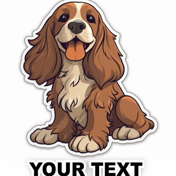 Set of 2 English Cocker Spaniel Dog Decal Stickers with Free Custom Text - Full Color and Weatherproof. U.S.A Free Shipping