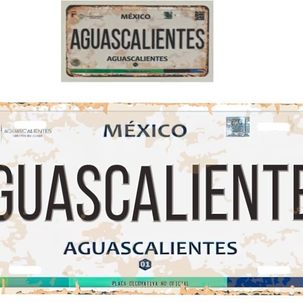Set Aguascalientes Mexico Aluminum License Plate Sign Placa 6" x 12" and Sticker Decal 2"x 4" Distressed Weathered Look