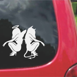 Set (2 Pieces )Angel and Devil Sitting Sticker Decals 20 Colors To Choose From.  U.S.A Free Shipping