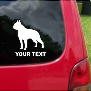 Set (2 Pieces) Boston Terrier Dog   Sticker Decals with custom text 20 Colors To Choose From.  U.S.A Free Shipping