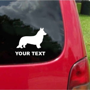 Set (2 Pieces)  Cardigan Welsh Corgi  Dog  Sticker Decals with custom text 20 Colors To Choose From.  U.S.A Free Shipping
