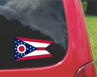 2 Pieces Ohio  State Flag Vinyl Decals Stickers Full Color/Weather Proof. U.S.A Free Shipping