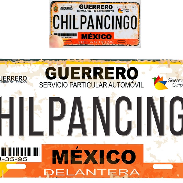 Set Chilpancingo Guerrero Mexico Aluminum License Plate Sign Placa 6" x 12" and Sticker Decal 2"x 4" Distressed Weathered Look