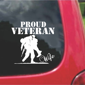 Set (2 Pieces) Proud Veteran Wife  Sticker Decals 20 Colors To Choose From.  U.S.A Free Shipping
