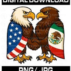 USA and Mexico Eagles of Friendship | Águilas de Amistad USA y México con Banderas png jpg | Instant Digital Download