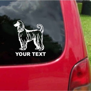 Set (2 Pieces)   Afghan Hound Dog  Sticker Decals with custom text 20 Colors To Choose From.  U.S.A Free Shipping