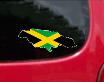 2 Jamaica Flag Map Decals, Full Color Weatherproof Vinyl Stickers