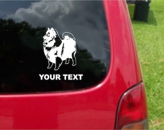 Set (2 Pieces) Keeshond Dog Sticker Decals with custom text 20 Colors To Choose From.  U.S.A Free Shipping