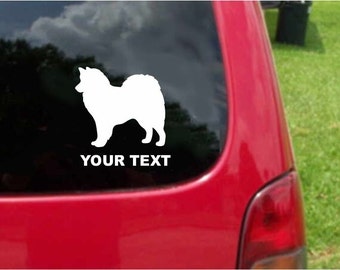 Set (2 Pieces) American Eskimo  Dog  Sticker Decals with custom text 20 Colors To Choose From.  U.S.A Free Shipping