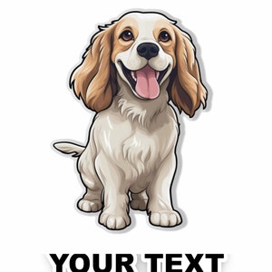 Set di 2 adesivi per decalcomanie per cani Cocker Spaniel americano con testo personalizzato gratuito - a colori e resistenti alle intemperie. Spedizione gratuita negli Stati Uniti