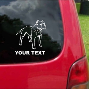Set (2 Pieces) Pitbull Dog  Sticker Decals with custom text 20 Colors To Choose From.  U.S.A Free Shipping