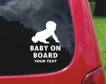 Set (2 Pieces) Baby on Board  With Custom Text  Sticker Decals 20 Colors To Choose From.  U.S.A Free Shipping