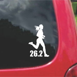 Set (2 Pieces) 26.2  Marathon Run Girl Runner  Sticker Decals 20 Colors To Choose From.  U.S.A Free Shipping