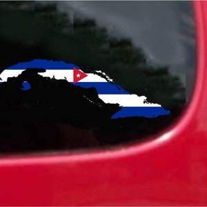 2 Pieces Cuba Outline Map Flag Vinyl Decals Stickers Full Color/Weather Proof. U.S.A Free Shipping