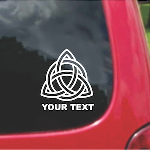 Set (2 Pieces) CELTIC KNOT TRIQUETRA Symbol Sticker Decals with custom text 20 Colors To Choose From.  U.S.A Free Shipping