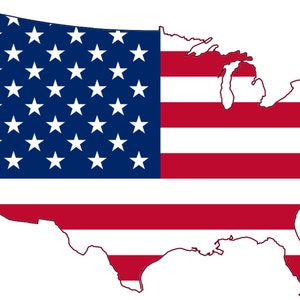 2 Pieces United States USA Outline Map Flag Vinyl Decals Stickers Full Color/Weather Proof. U.S.A Free Shipping image 2