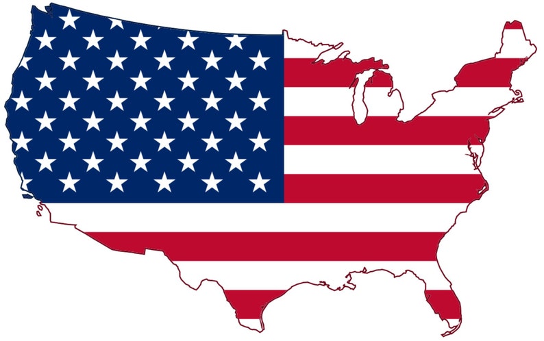 2 Pieces United States USA Outline Map Flag Vinyl Decals Stickers Full Color/Weather Proof. U.S.A Free Shipping image 2