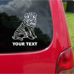 May include: White silhouette of a Shar-Pei dog on a red car window with the text "YOUR TEXT" below the dog.